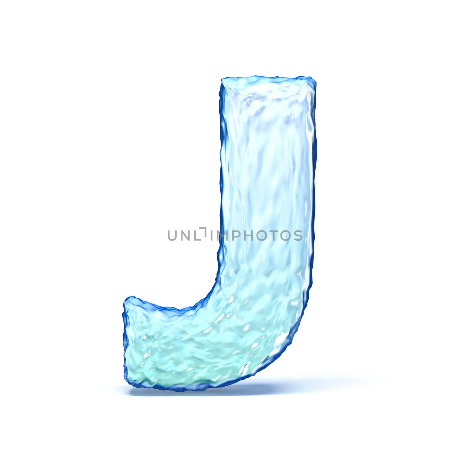 Ice crystal font letter J 3D render illustration isolated on white background