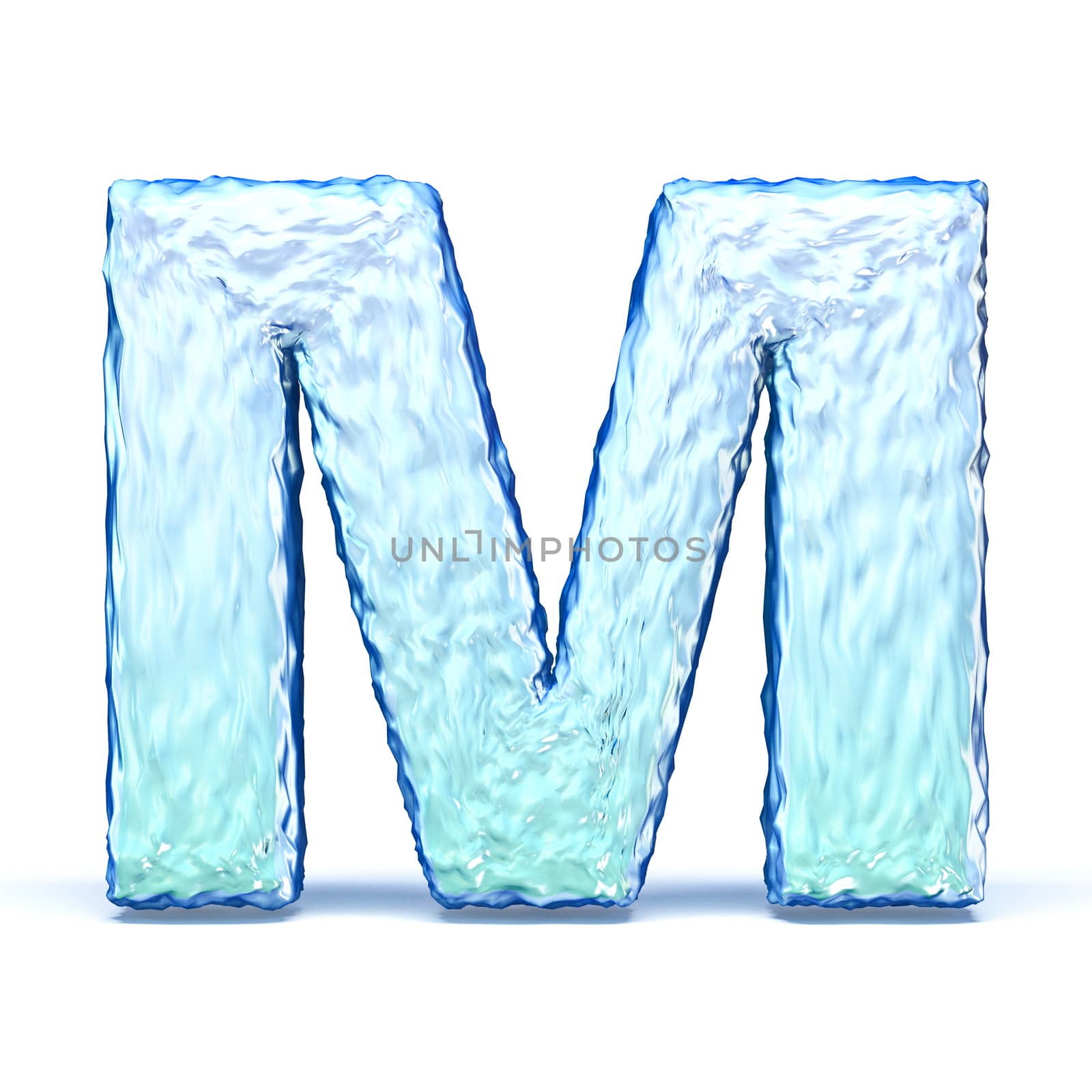 Ice crystal font letter M 3D render illustration isolated on white background