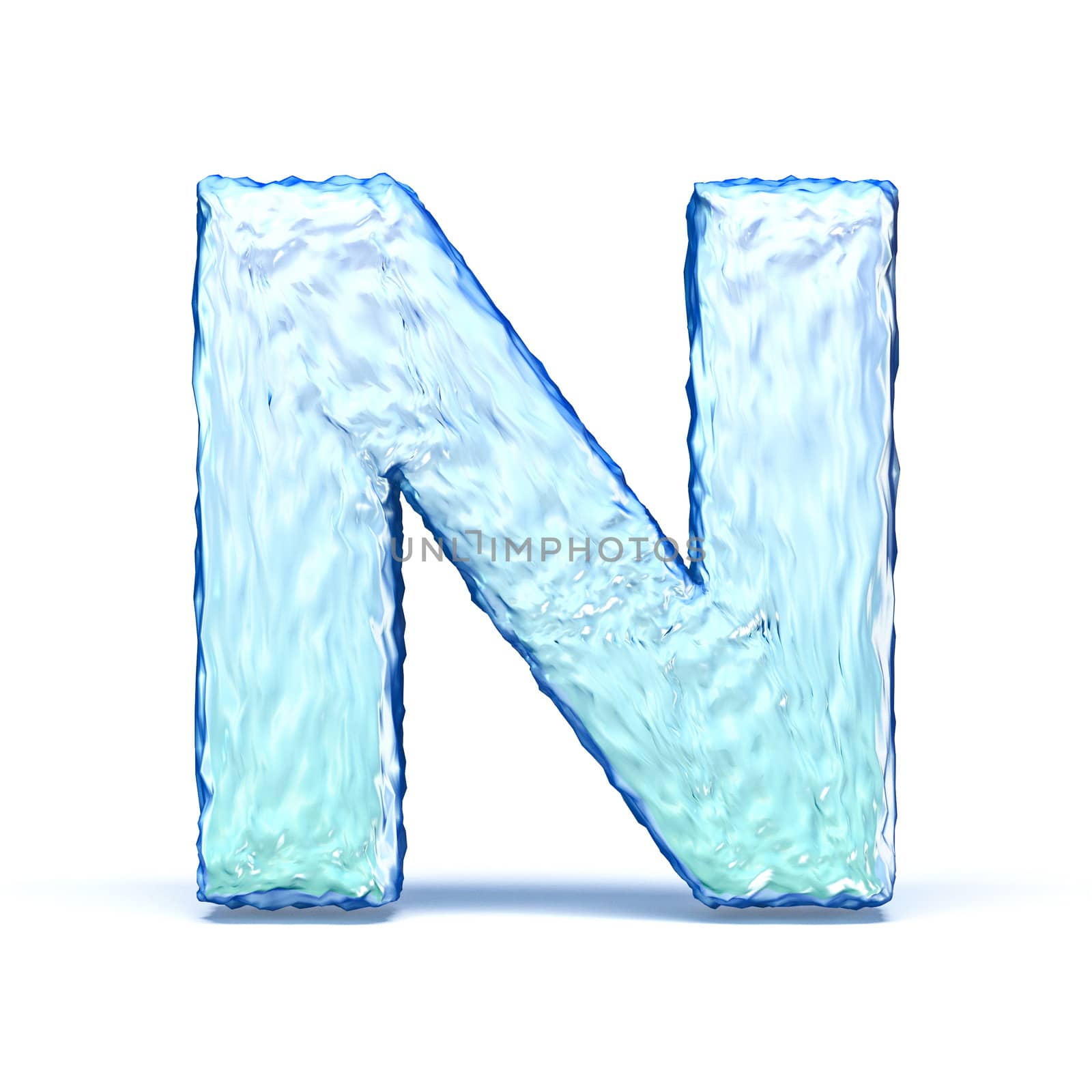 Ice crystal font letter N 3D render illustration isolated on white background