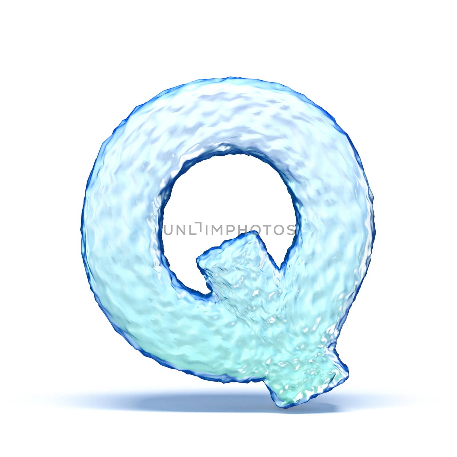 Ice crystal font letter Q 3D render illustration isolated on white background