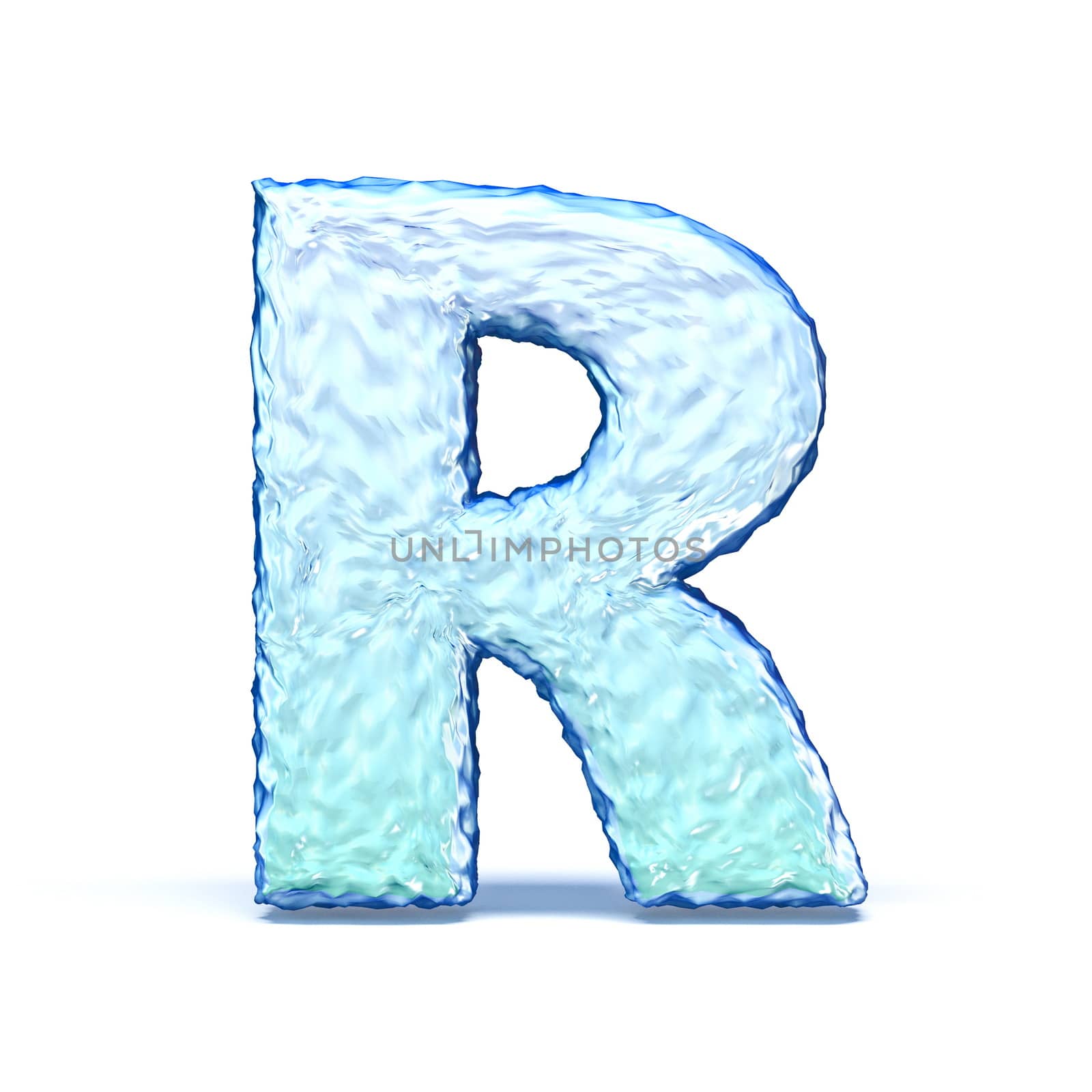 Ice crystal font letter R 3D render illustration isolated on white background