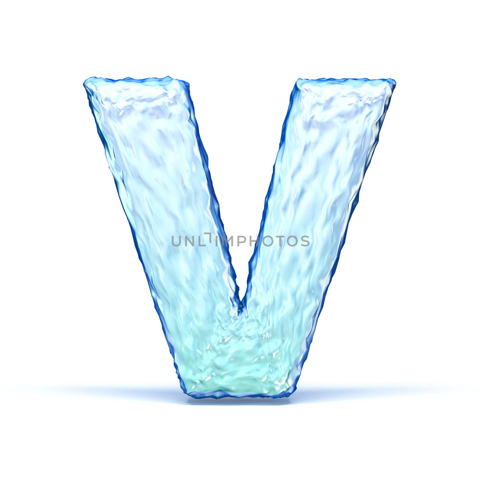 Ice crystal font letter V 3D render illustration isolated on white background