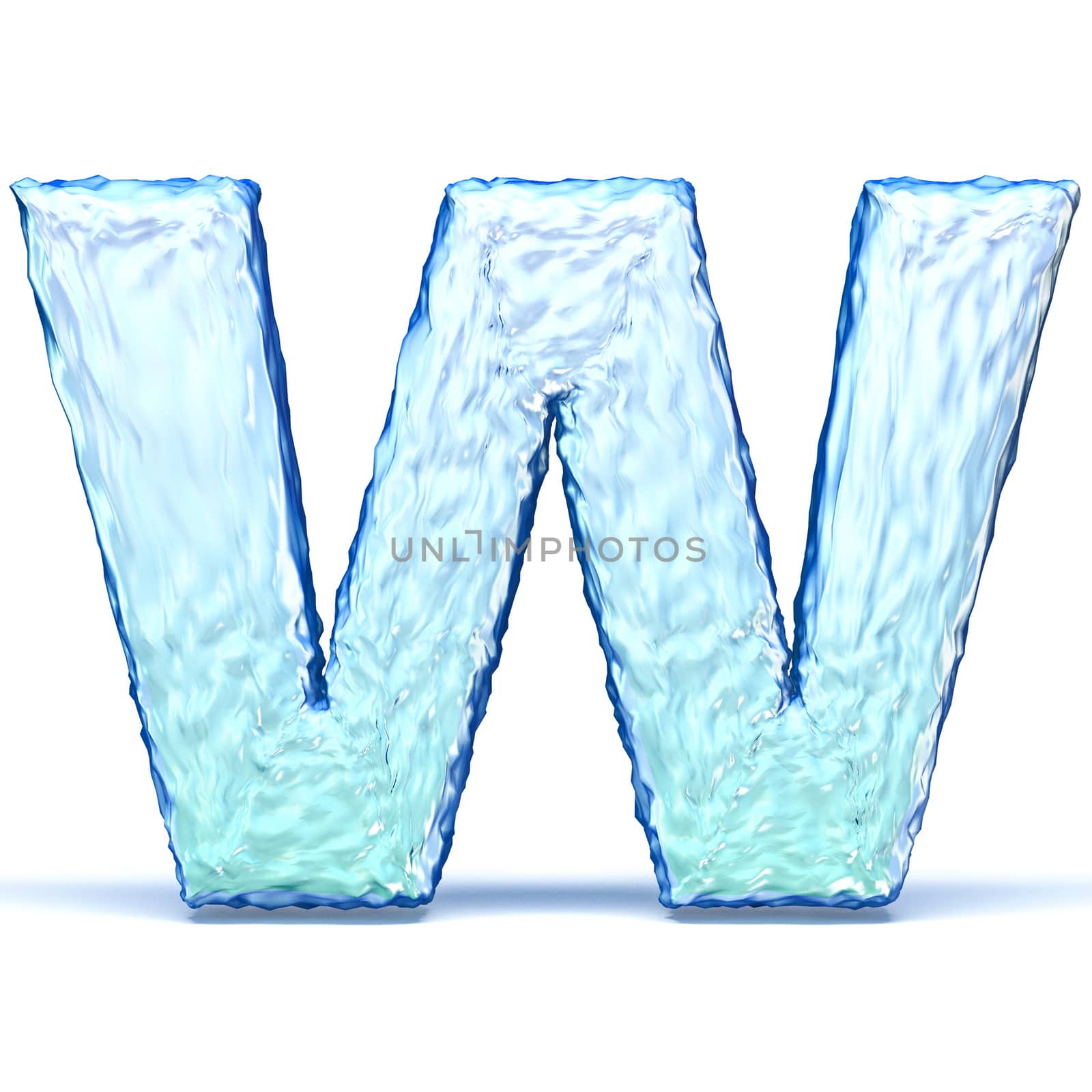 Ice crystal font letter W 3D render illustration isolated on white background