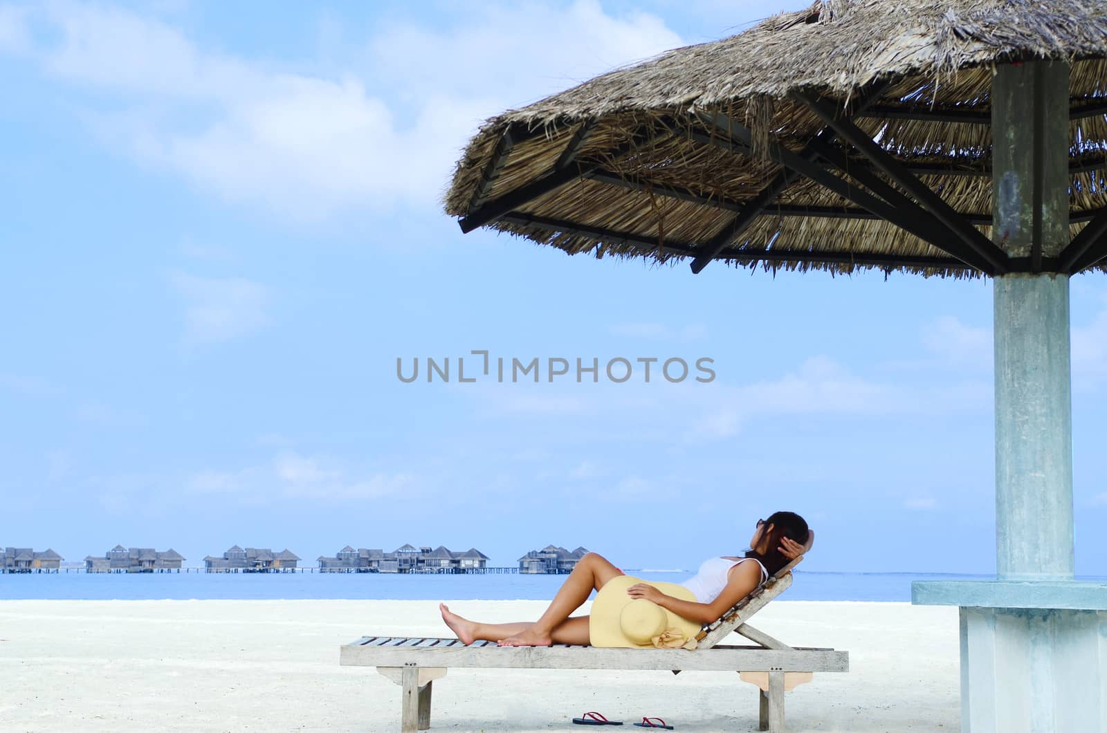 Portrait of happy  woman at  Maldives island. Travel and Vacation. 