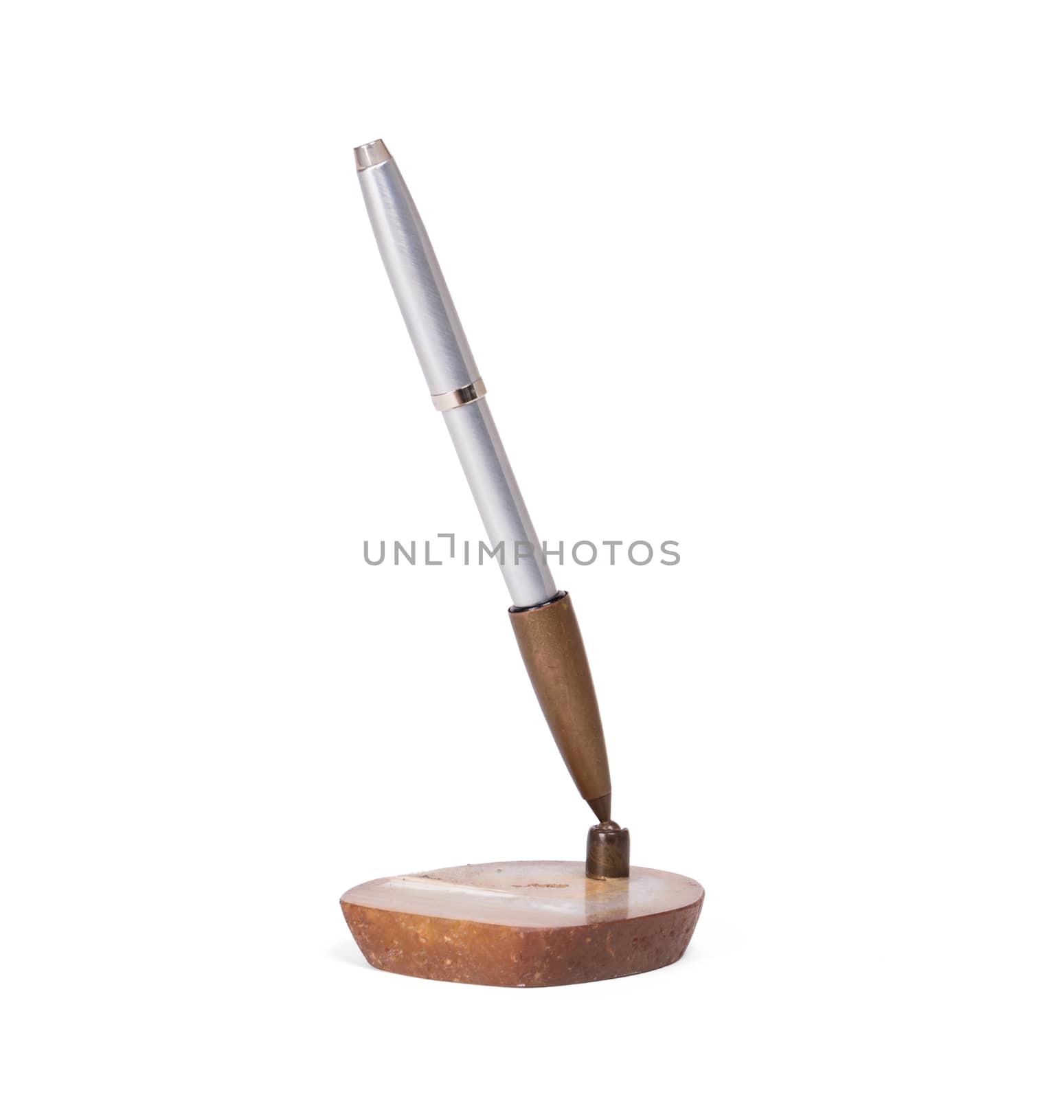 Decorative stand for pen, marble, isolated on white