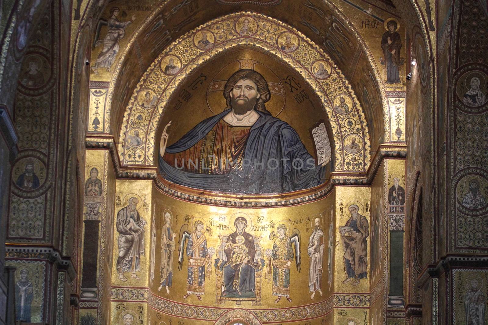 Monreale, Italy - 3 July 2016: The Christ Pantocrator in the Cathedral of Monreale