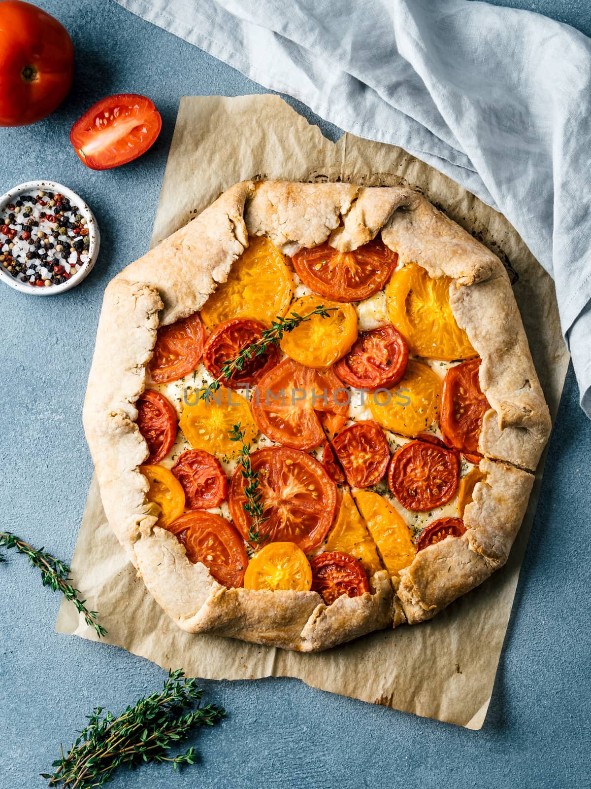 tomatoes and cheese tart or galette by fascinadora