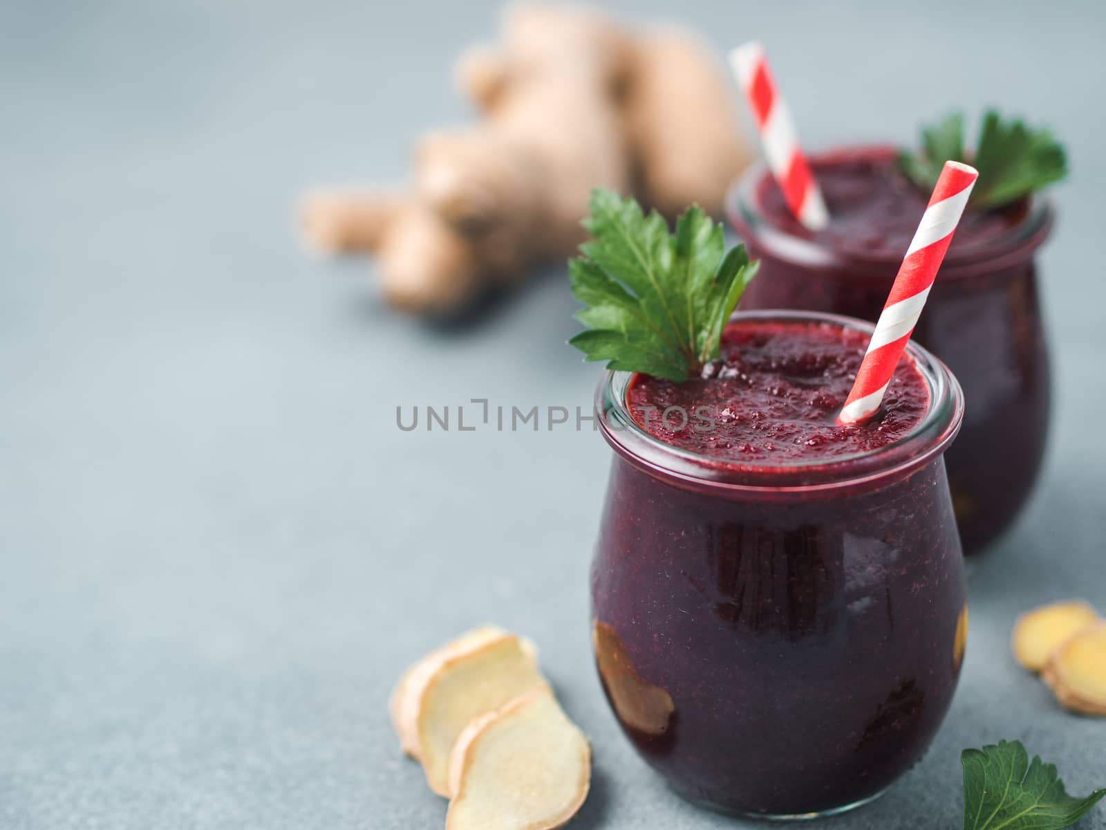 Fresh beetroot and ginger smoothie, copy space by fascinadora