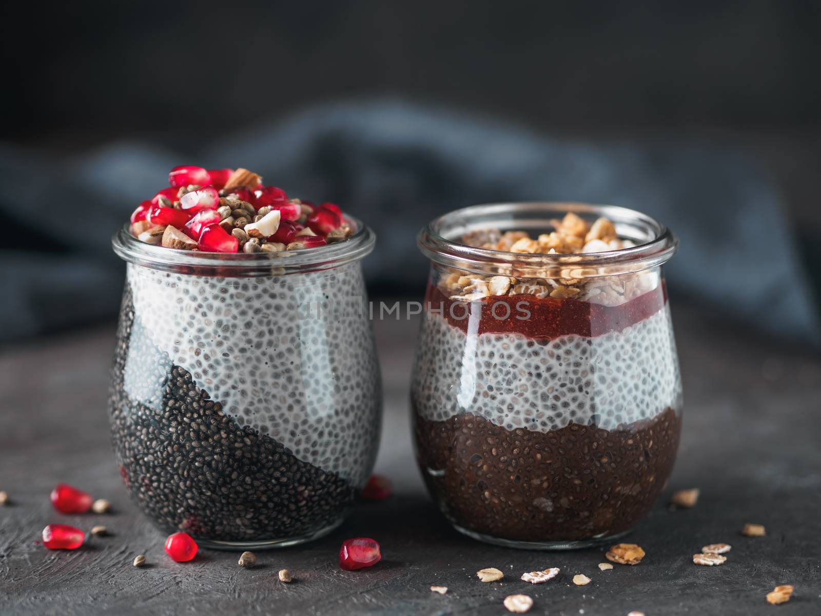 chia pudding set in different glass jars by fascinadora