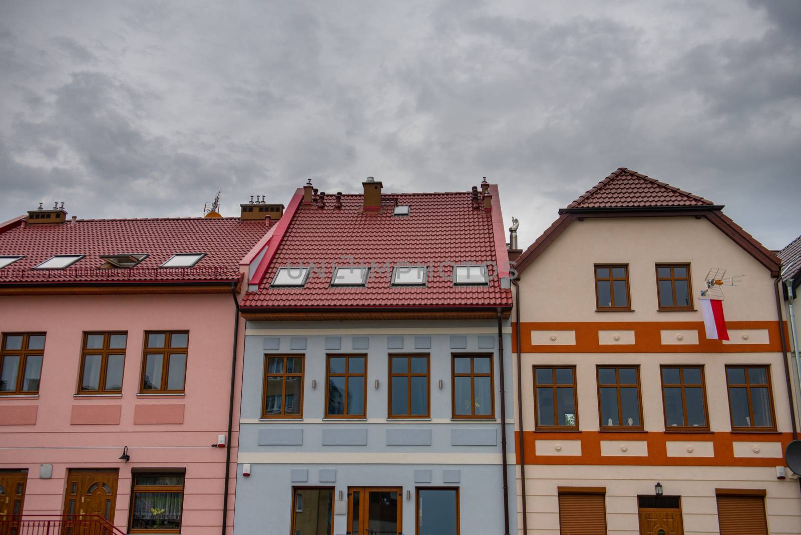 Colourful facade building un the city. Architecture background with copy space.
