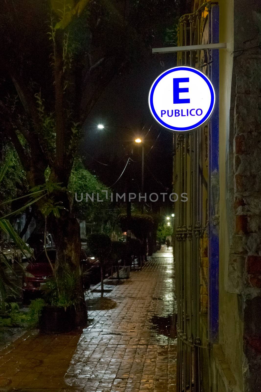 parking light signal. in a dark street of mexico city