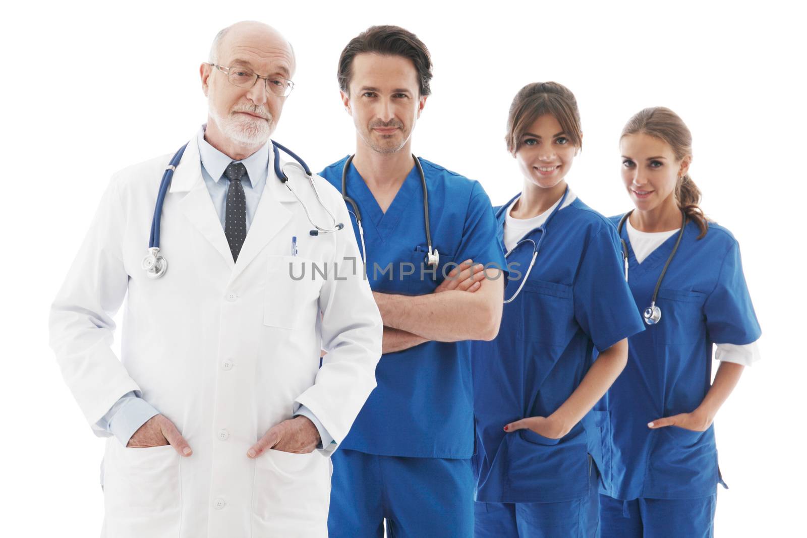 Team of professional doctors isolated on white background