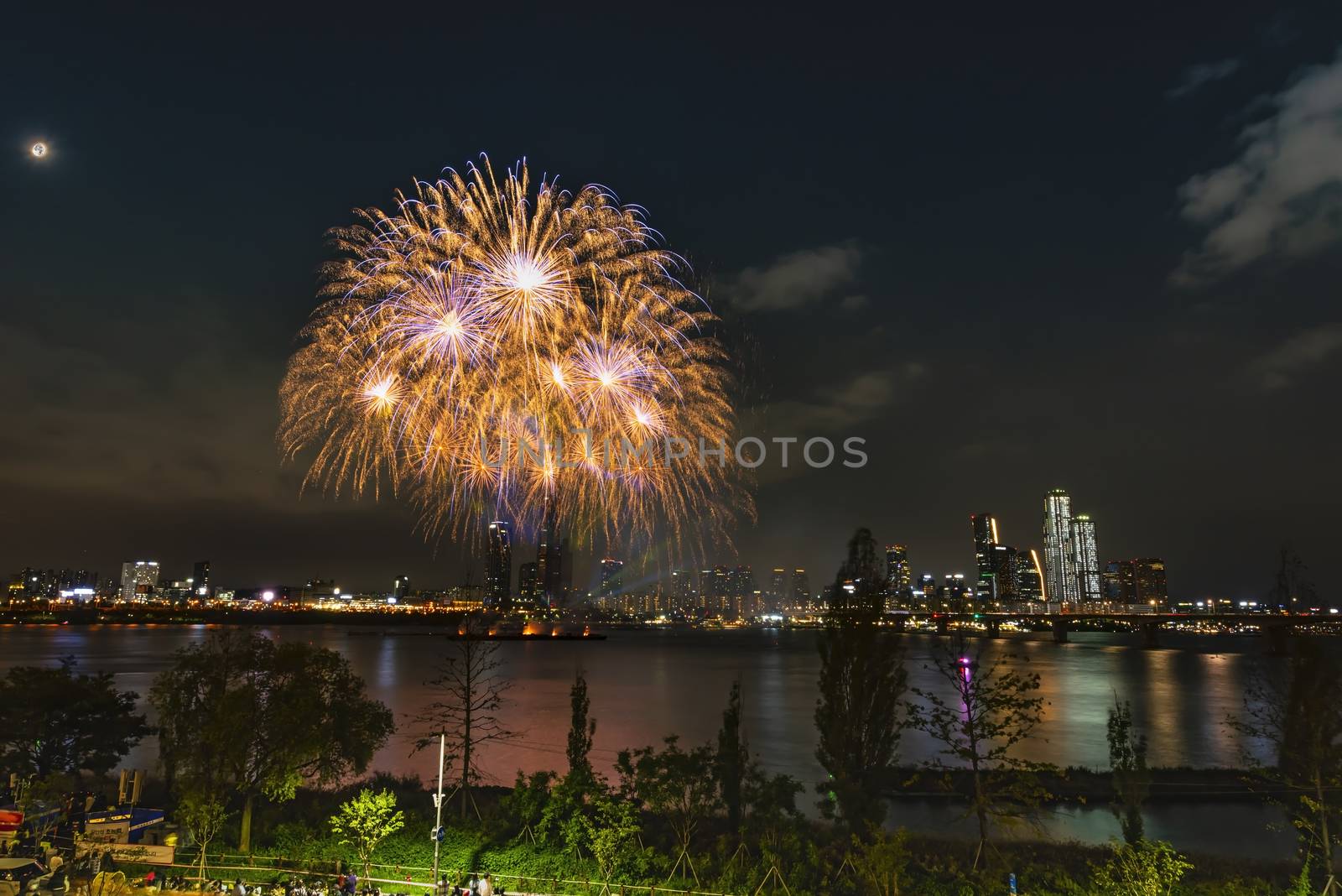 Seoul, South Korea - October, 2019: Beautiful fireworks in Seoul fireworks festival 2019