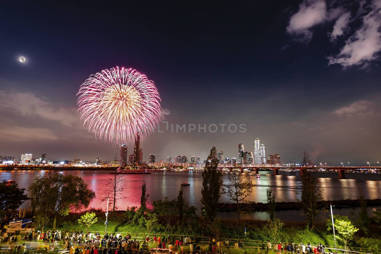 Seoul, South Korea - October, 2019: Beautiful fireworks in Seoul fireworks festival 2019