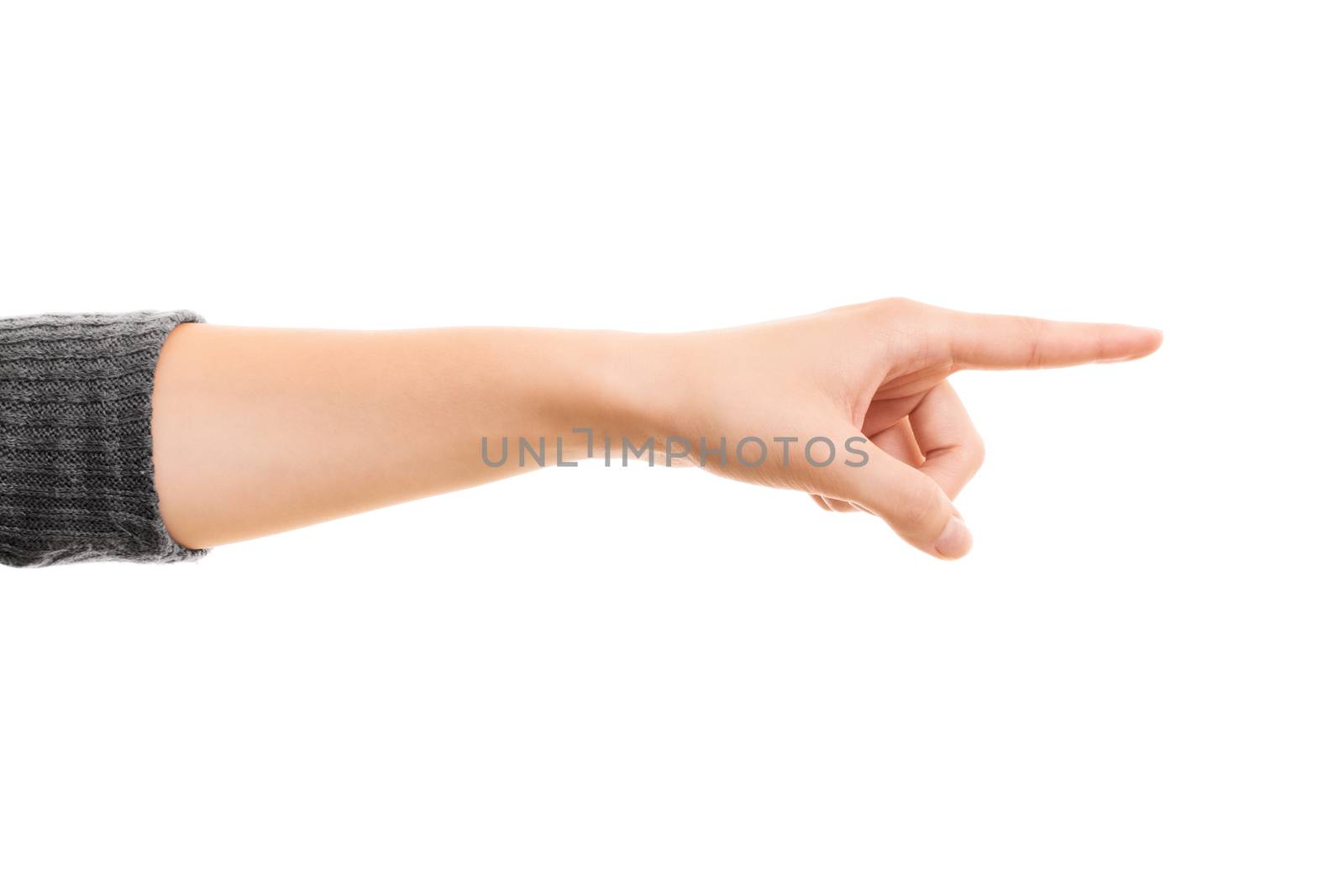 Female hand pointing to a direction by Mendelex