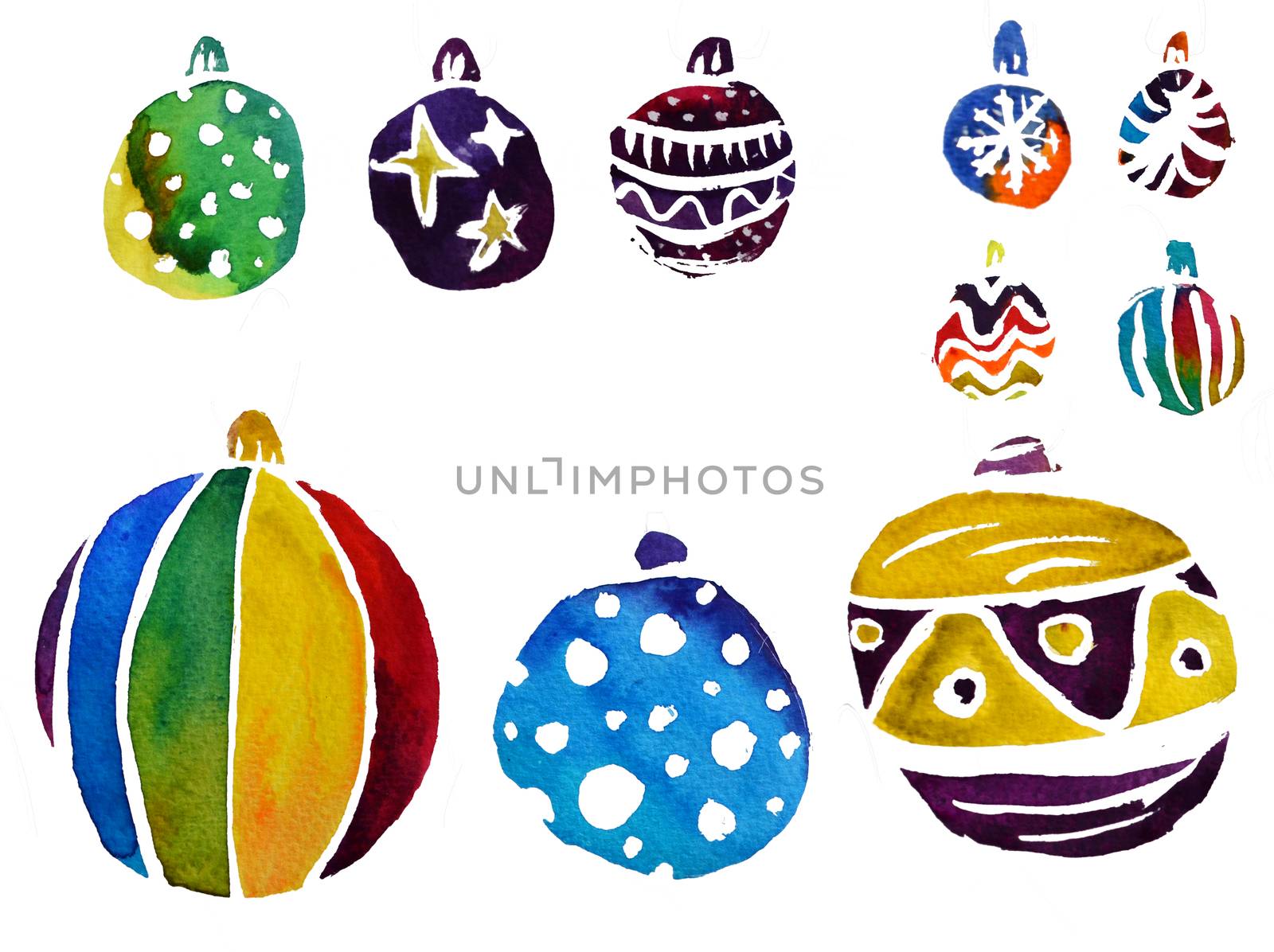 Watercolor Christmas and new year decorations. It can be used for wrapping paper, card, postcard, poster, banner