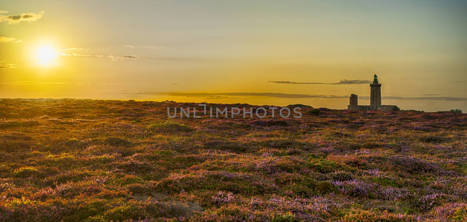 Romantic sunset in France sea coast travel attraction lighthouse