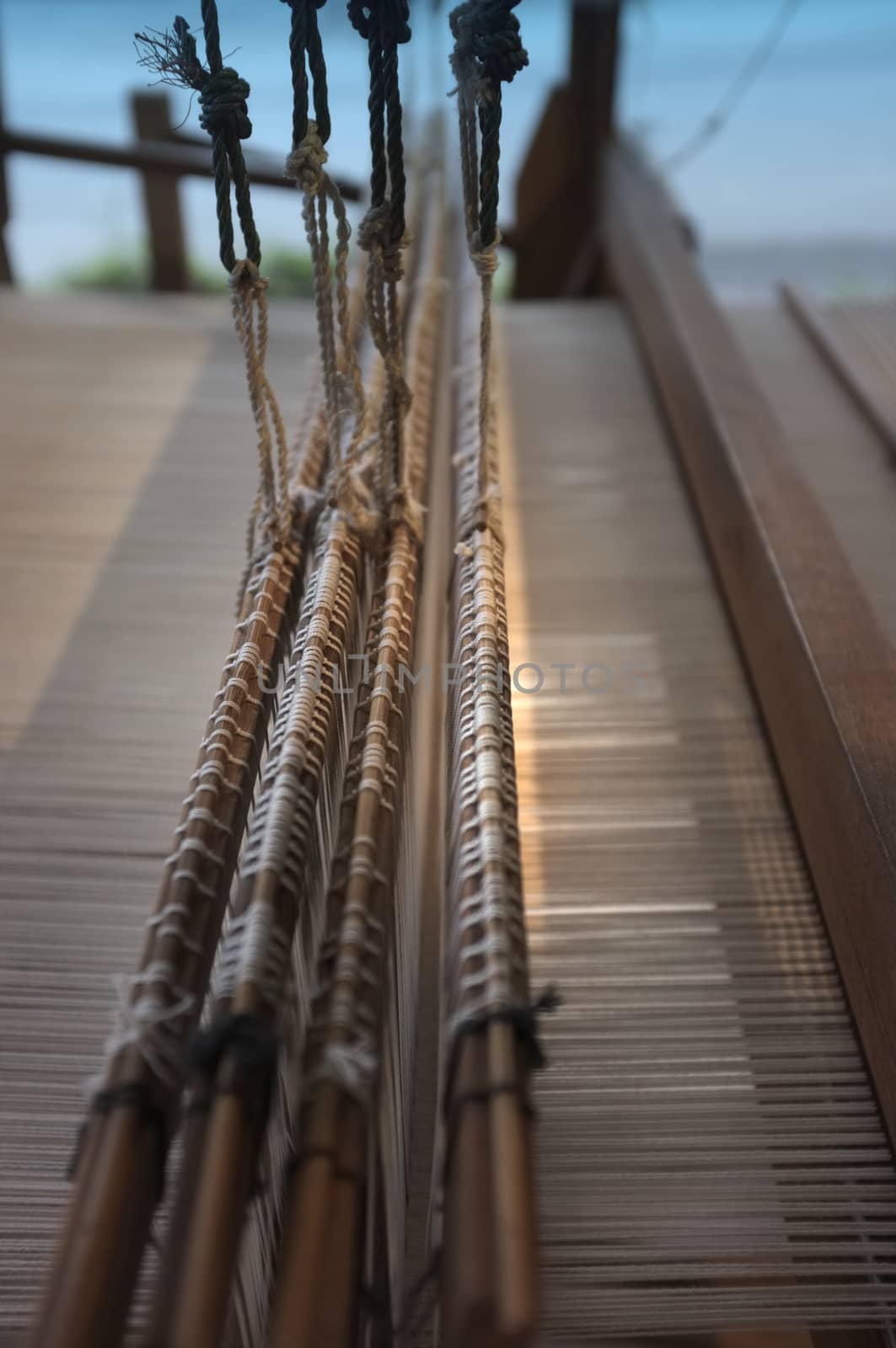 Close up Important tools used in weaving are called loom , Concept Weaving traditional thai fabric