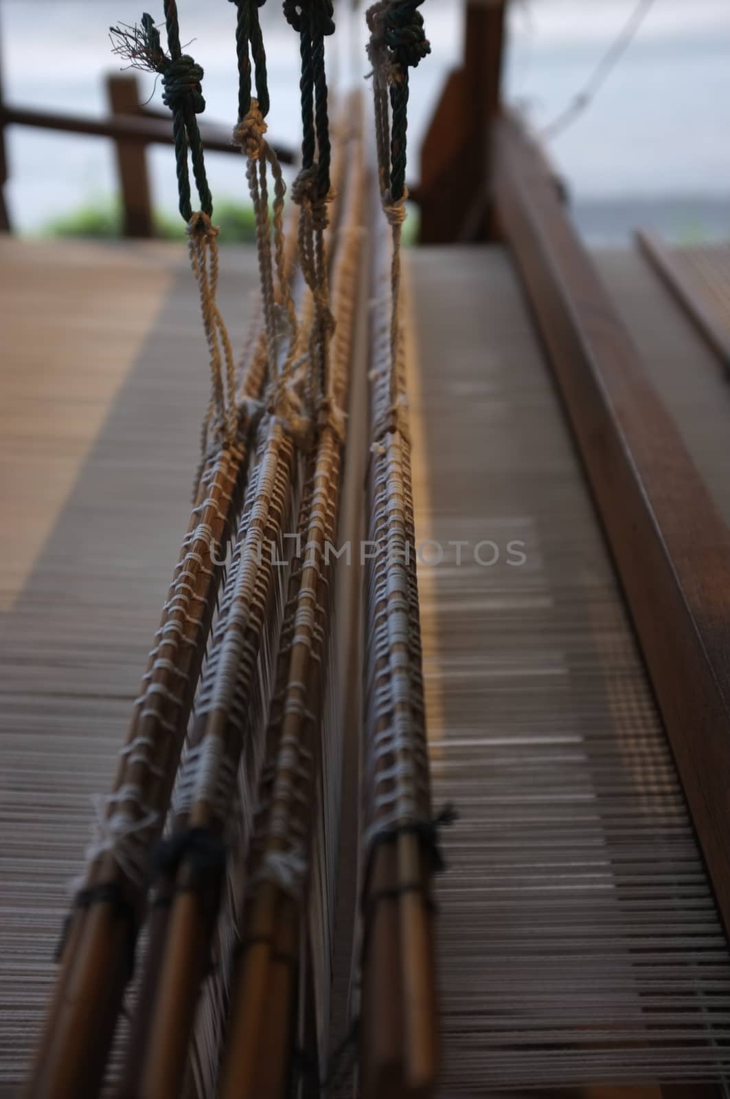 Close up Important tools used in weaving are called loom , Concept Weaving traditional thai fabric