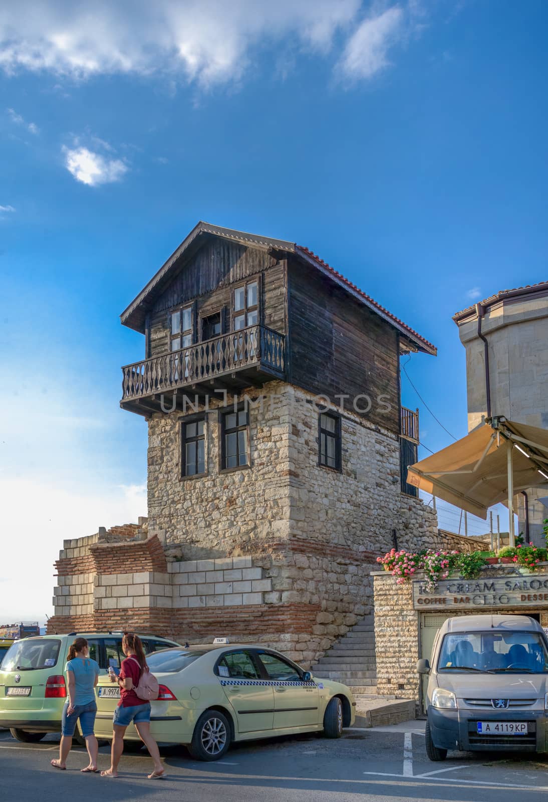 Nesebar, Bulgaria – 07.09.2019. Old house on the promenade of Nesebar, Bulgaria, on a sunny summer day