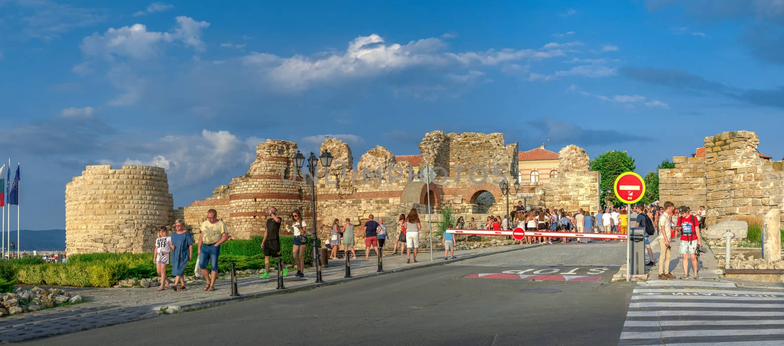 Nesebar, Bulgaria – 07.09.2019. Fortress walls on the promenade of Nesebar, Bulgaria, on a sunny summer day