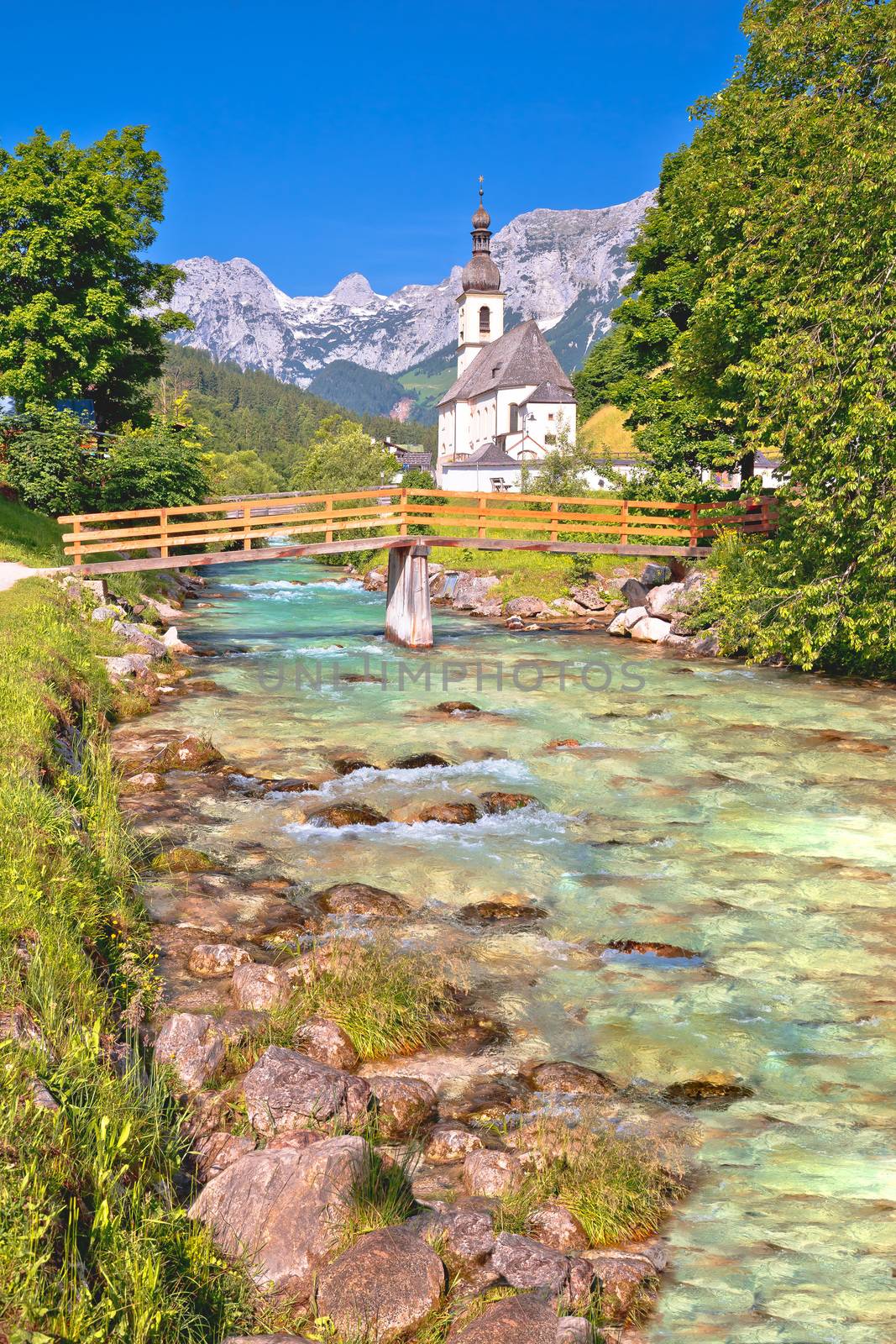 Sankt Sebastian pilgrimage church with alpine turquoise river al by xbrchx