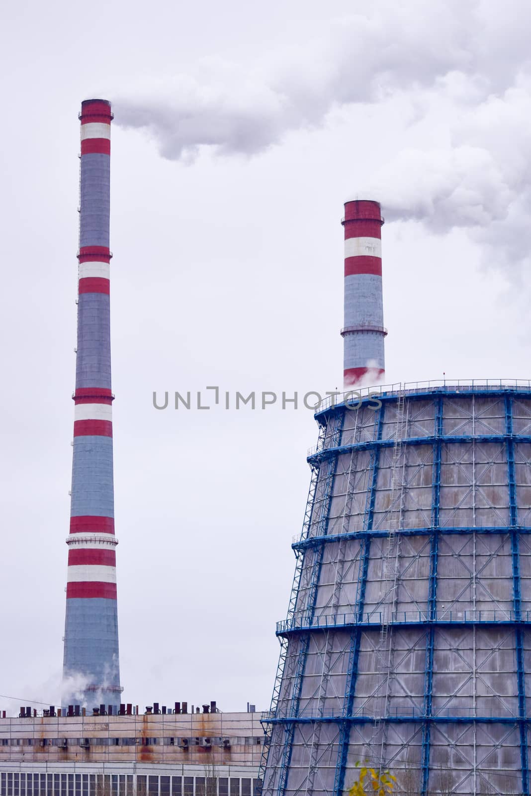 industrial plant or power station pipes and cooling towers by alexandr_sorokin