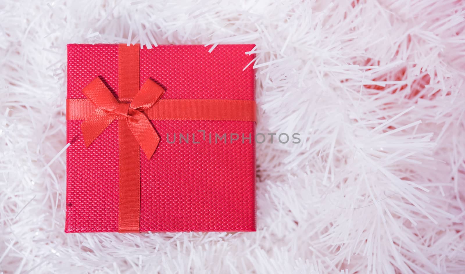 Top view close up Red gift box on white background