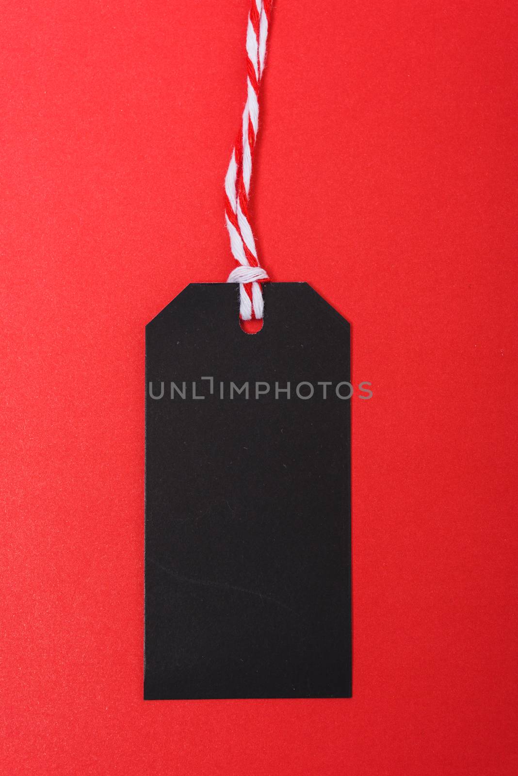 Red tag label on black background, blank copy space for you work, Online marketing shopping concept