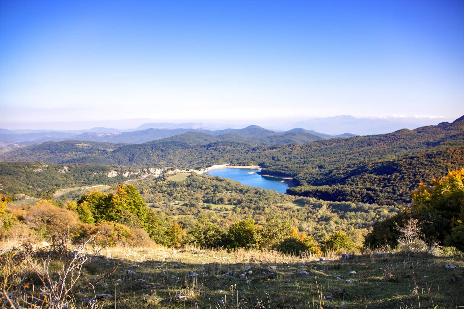 View of the montagna Spaccata lake in Abruzzo National Park, Italy