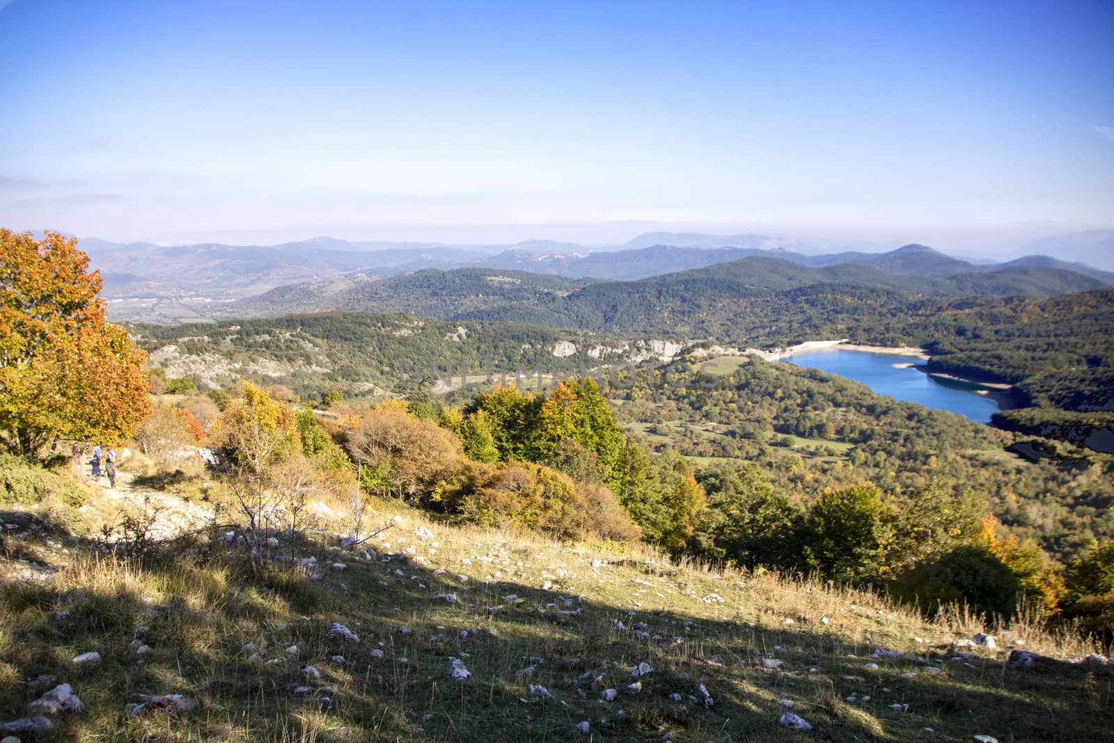 View of the montagna Spaccata lake in Abruzzo National Park, Italy