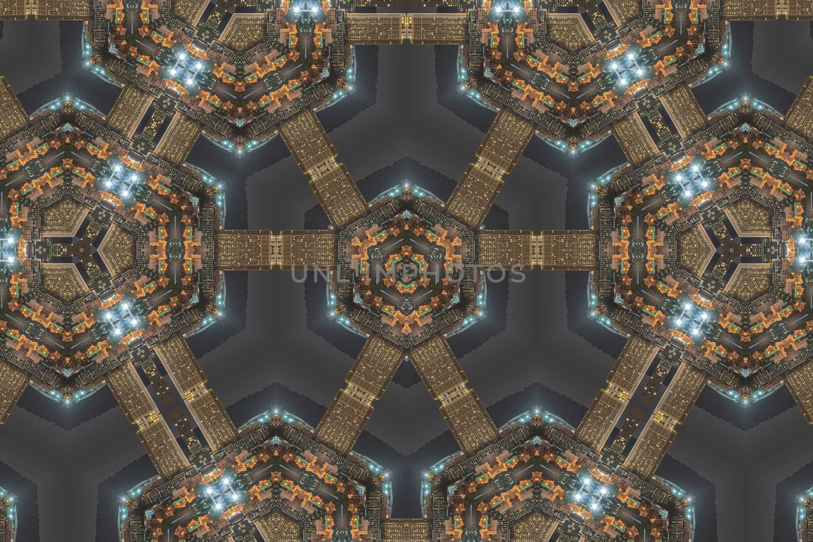 The abstract reflection of building like a cosmos city, kaleidoscope image