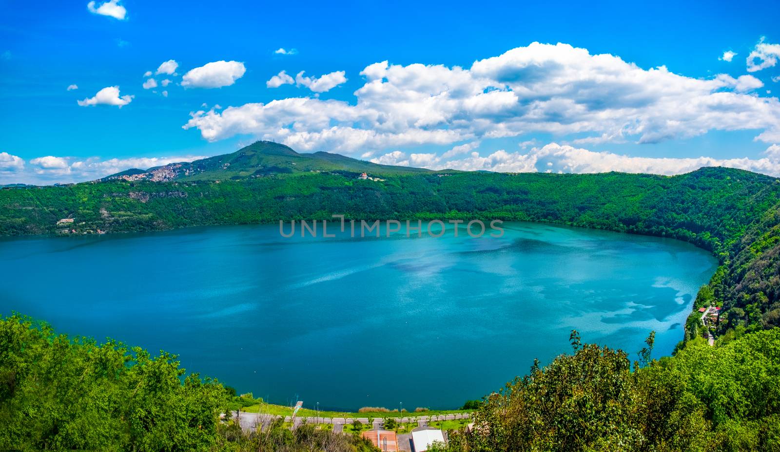 Lake Albano or Lago di Albano in Lazio - deepest crater lake in Italy on the Alban Hills of Castelli Romani area near Rome .