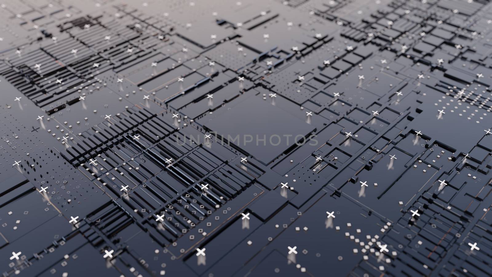 Abstract Central Computer Processors Concept. 3D illustration. Conceptual CPU on circuit board - PCB