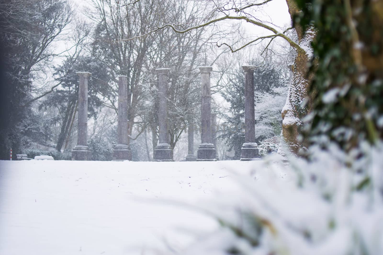 AACHEN, GERMANY - Snowy landscape at the hill Lousberg