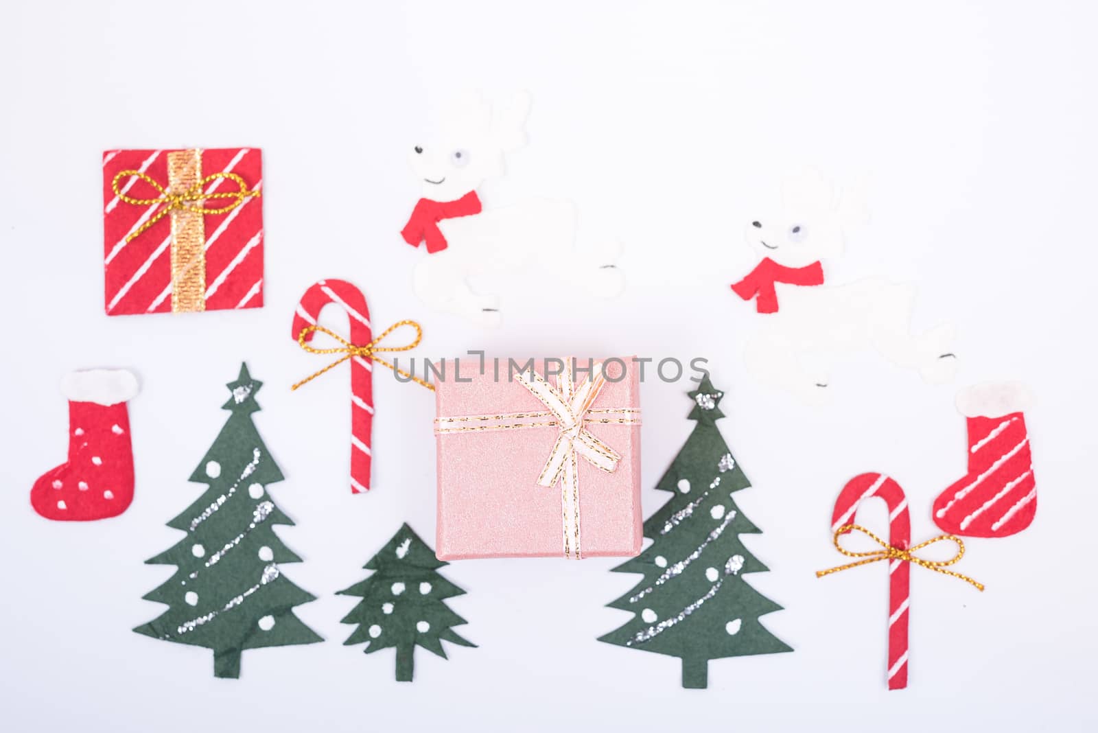 Top view flat decoration in christmas holiday on white background