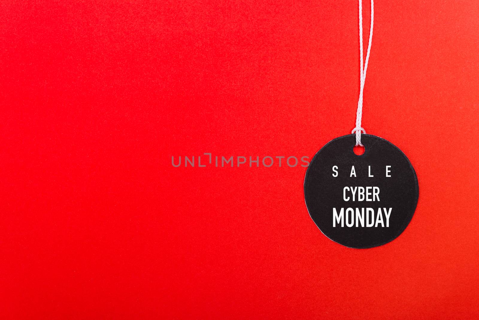 Online shopping Cyber Monday sale text on Circle Black tag label on red background
