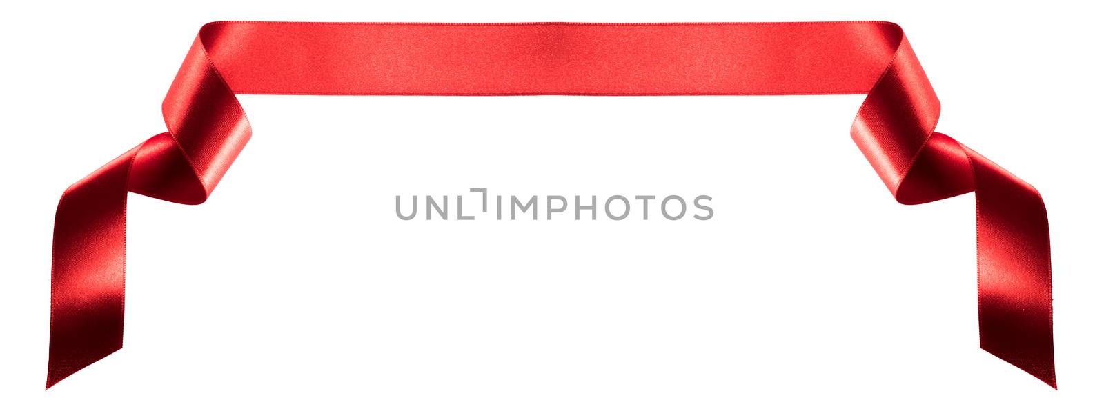 Red satin ribbon banner isolated on white background