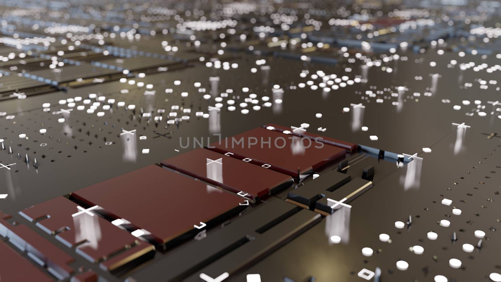 Abstract Central Computer Processors Concept. 3D illustration. Conceptual CPU on circuit board - PCB