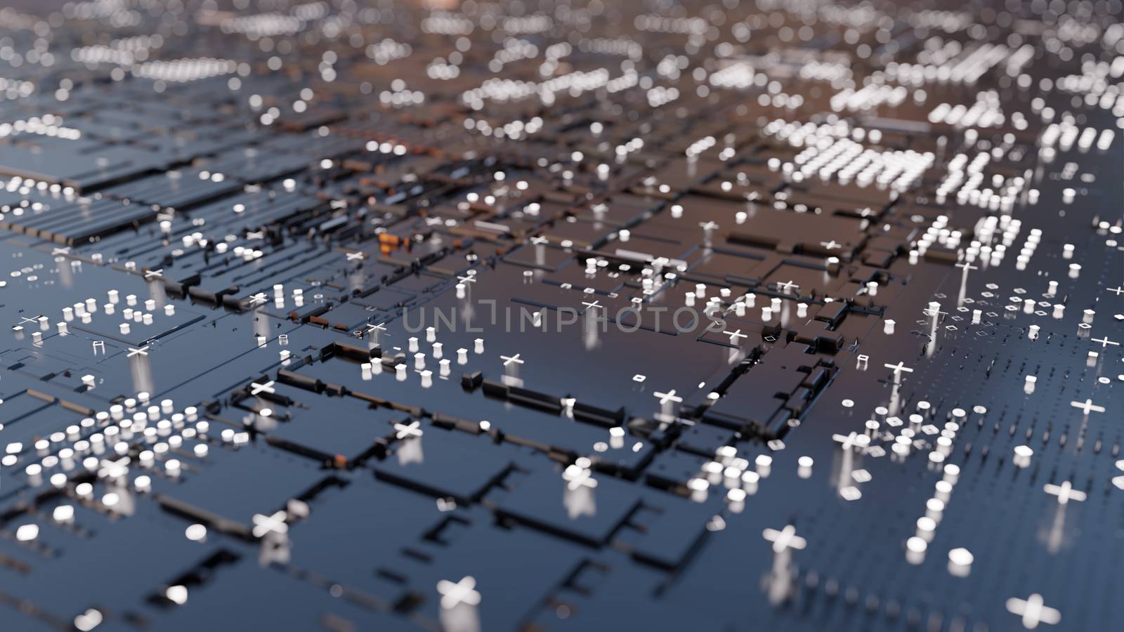 Abstract Central Computer Processors Concept. 3D illustration. Conceptual CPU on circuit board - PCB