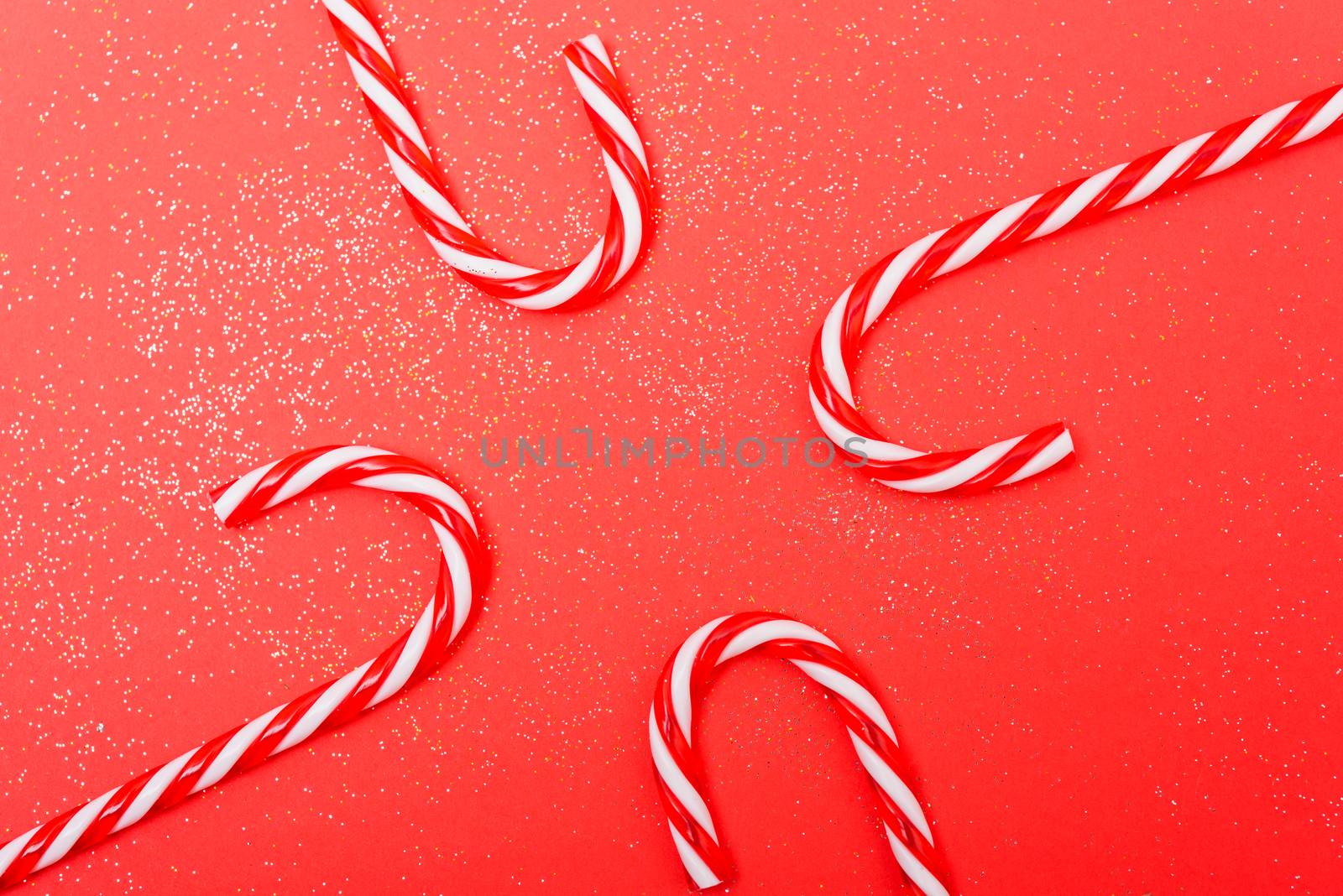New Year, Christmas Xmas candy canes double border on red background