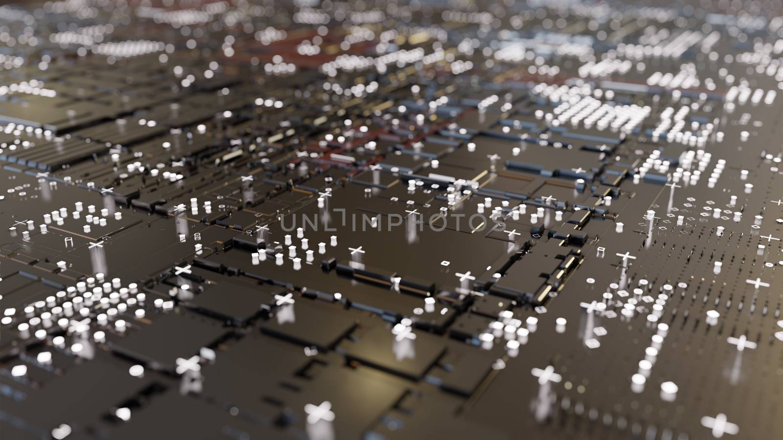 Abstract Central Computer Processors Concept. 3D illustration. Conceptual CPU on circuit board - PCB