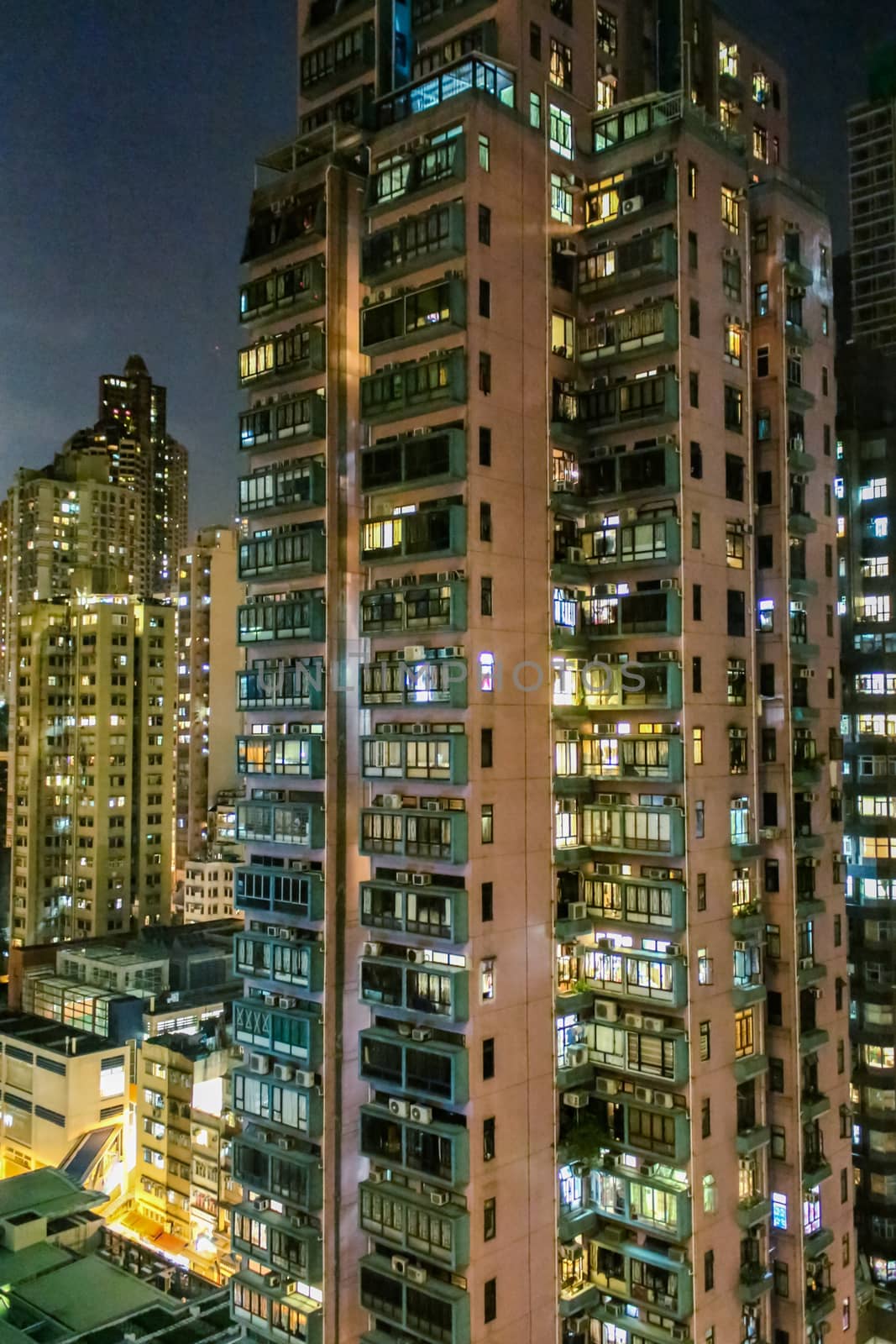 The skyscrapers of Hong Kong close up at night. by rdv27