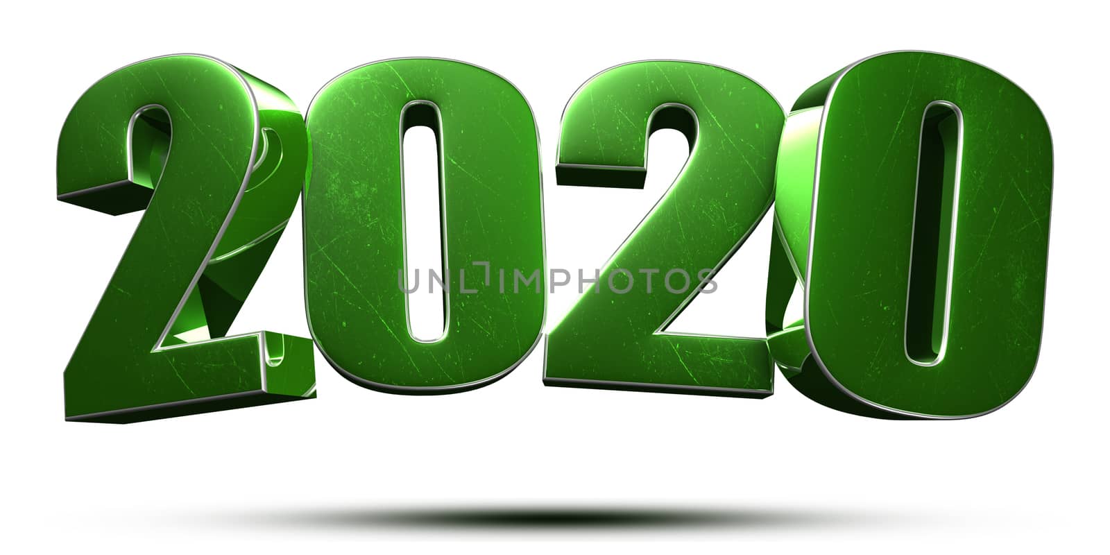 2020 3d numbers green on white background.