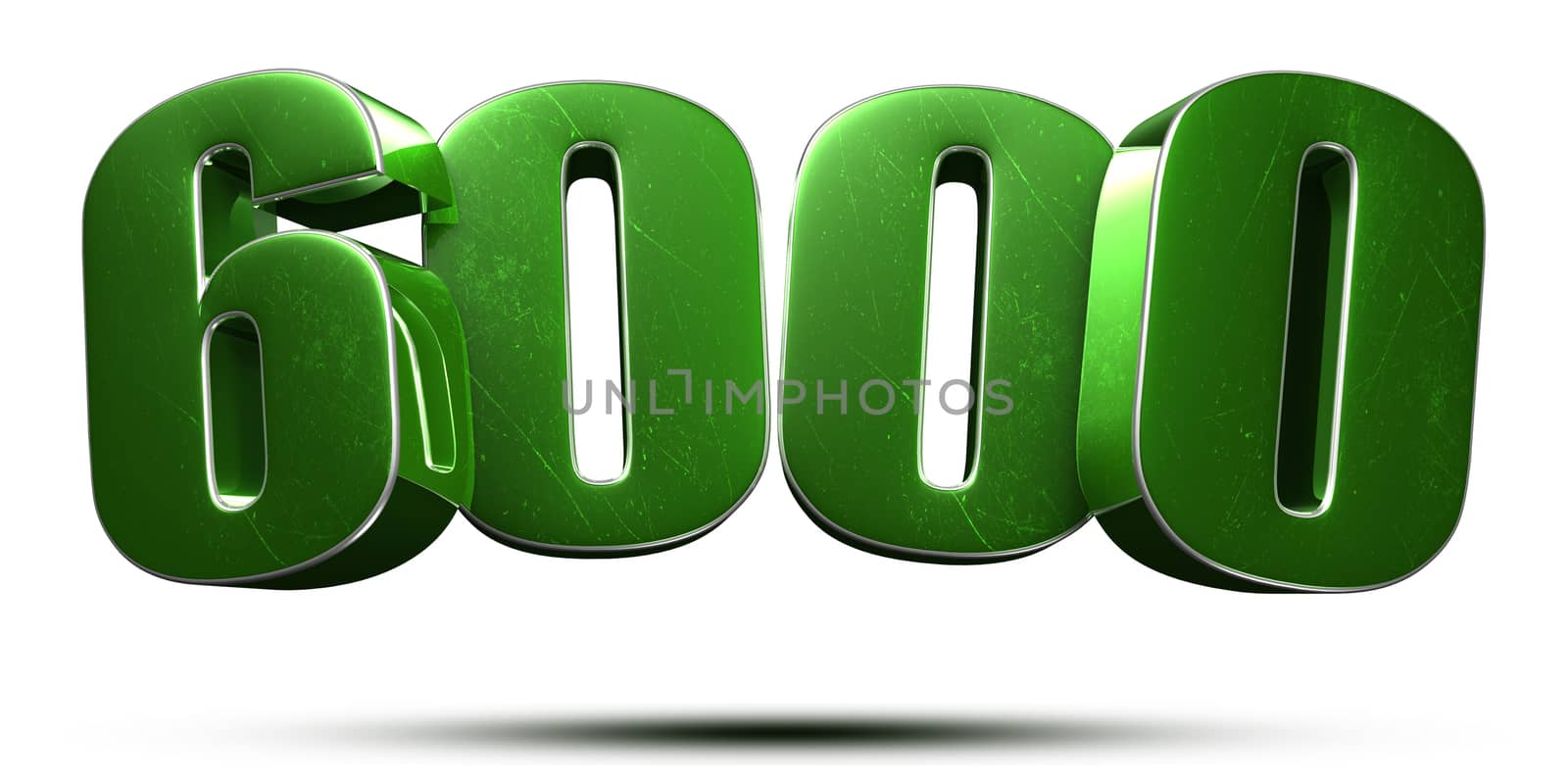 6000 3d numbers green on white background.