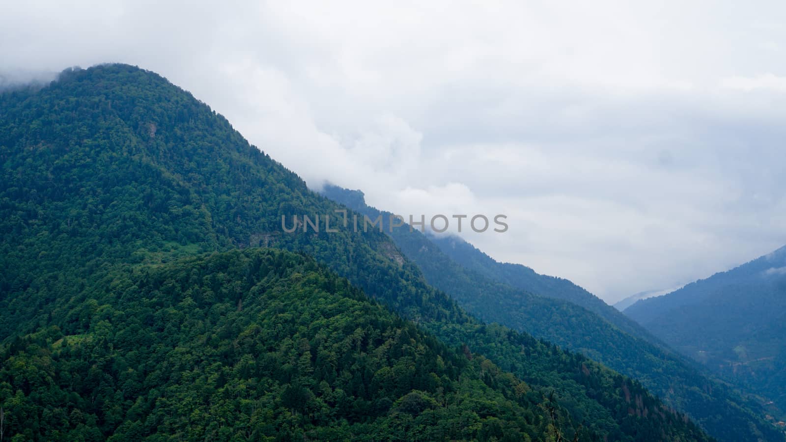 View of Kazbegi, Georgia. Beautiful natural mountain background by natali_brill