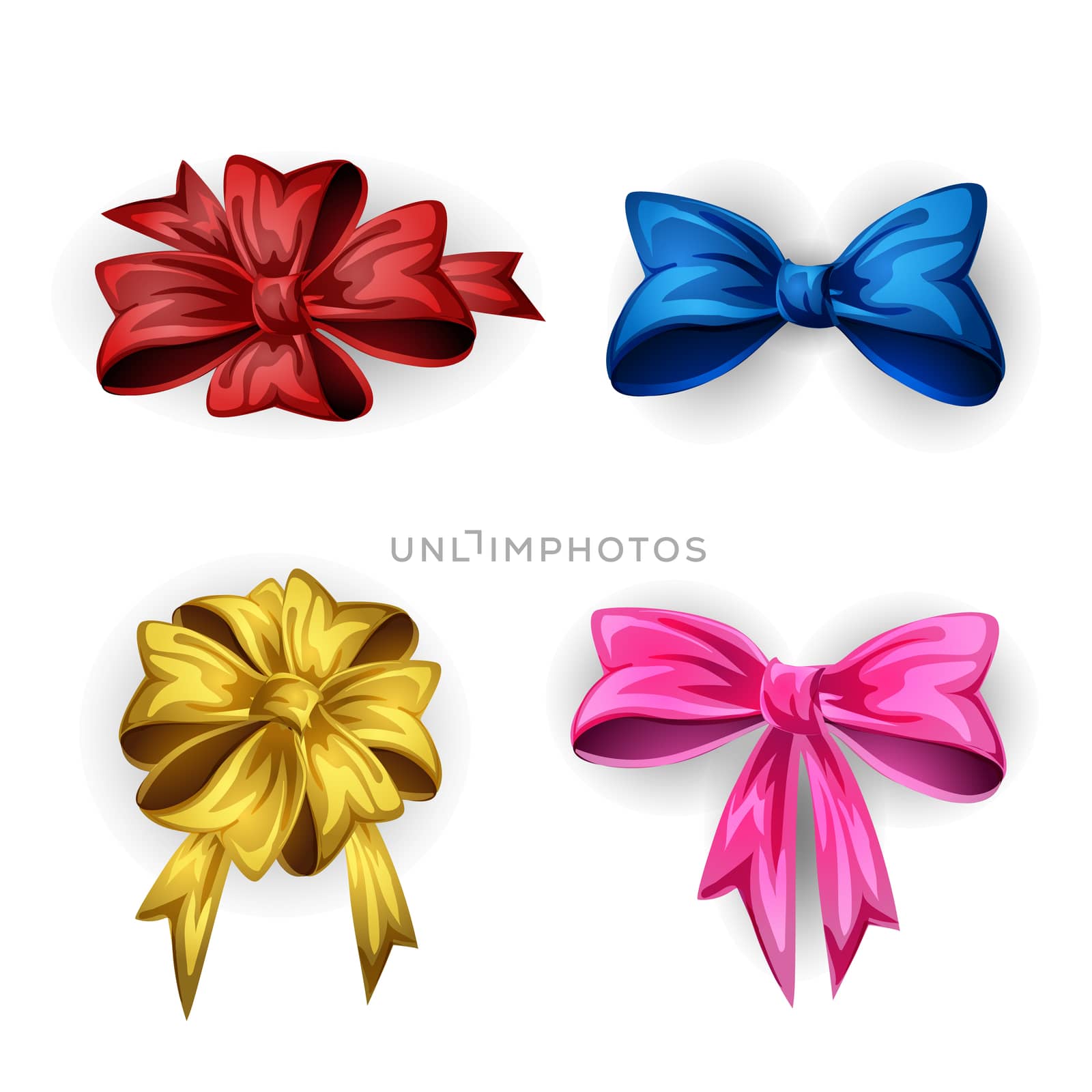 Set of colored bows. Cartoon style bows isolated on white background. Vector decorate clip art eps 10.