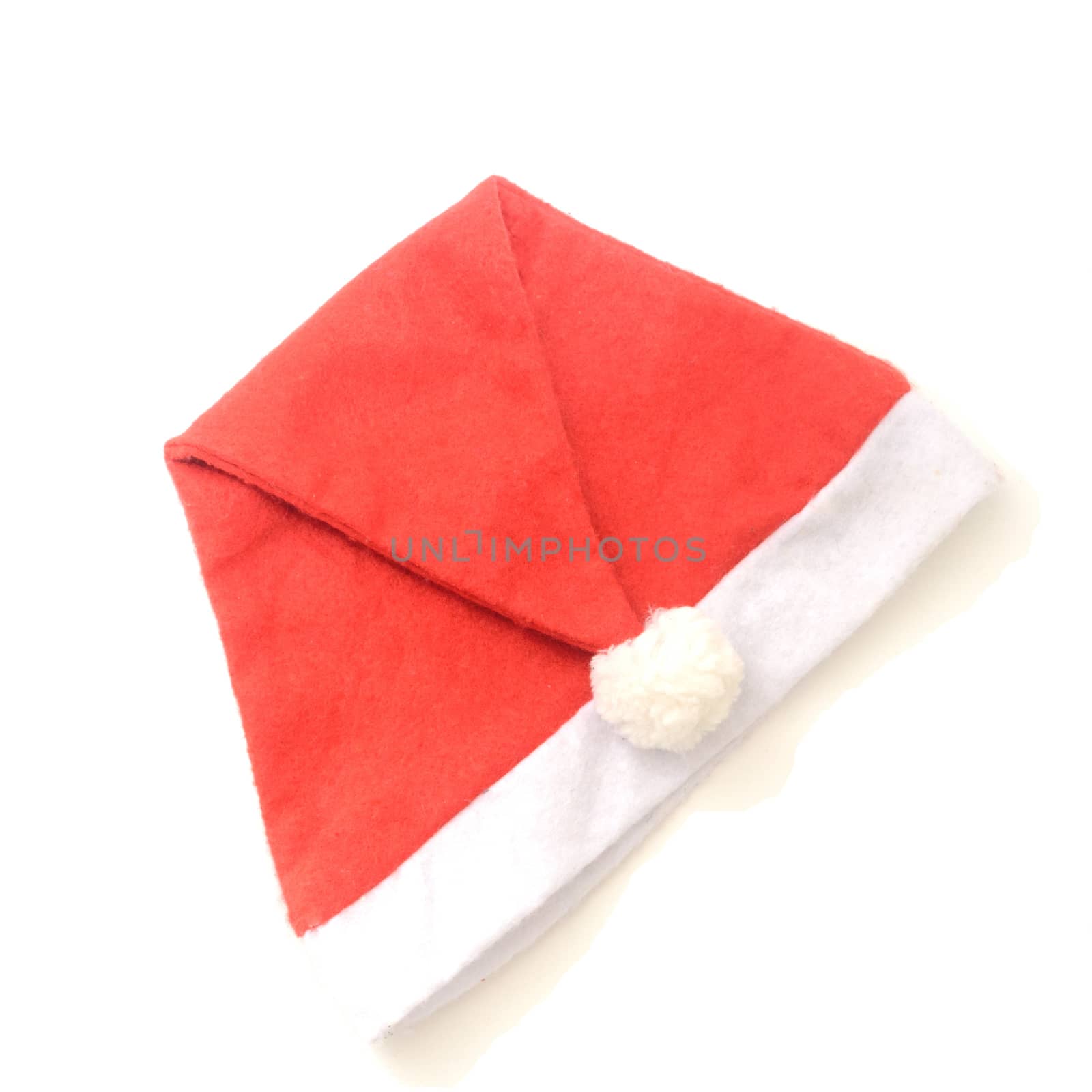 Santa Claus hat isolated on white background.Flat lay view