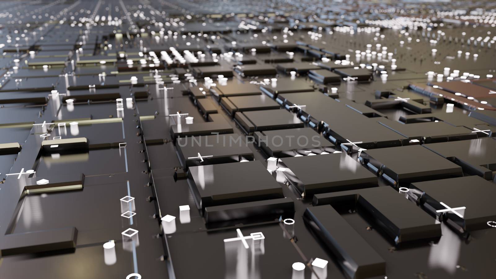 Abstract Central Computer Processors Concept. 3D illustration. Conceptual CPU on circuit board - PCB