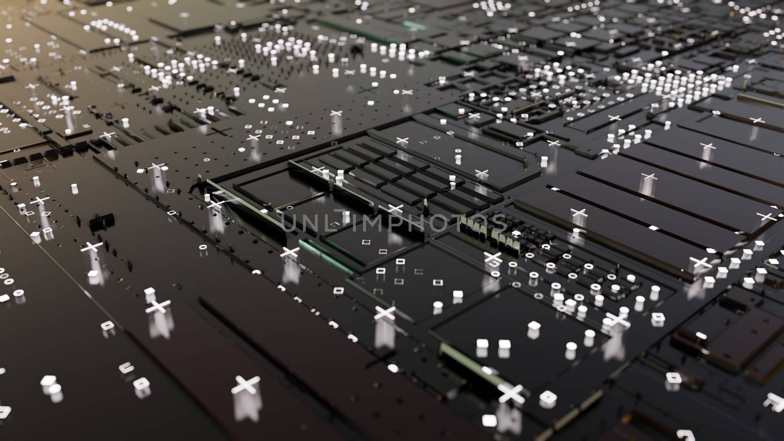 Abstract Central Computer Processors Concept. 3D illustration. Conceptual CPU on circuit board - PCB